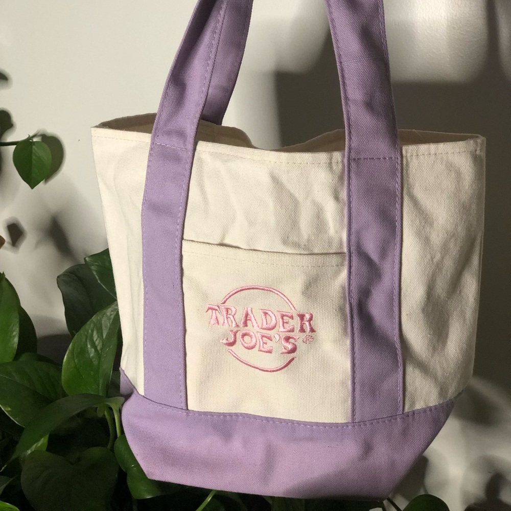 Trader Joe's Lavender Pastel Mini Canvas Tote Bag